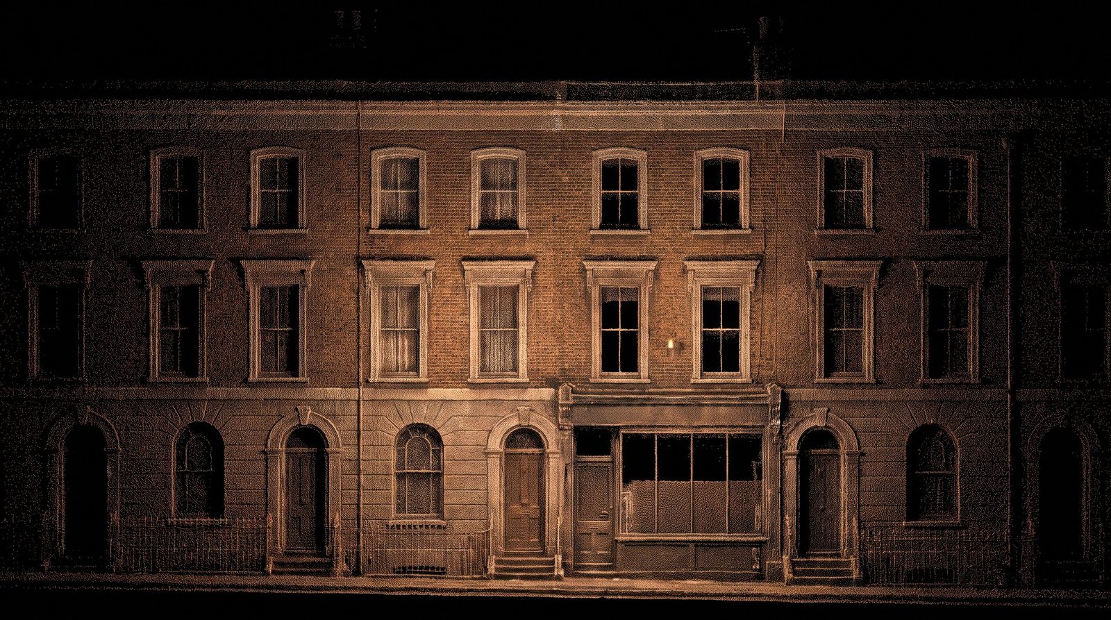Brick terrace elevation at dusk