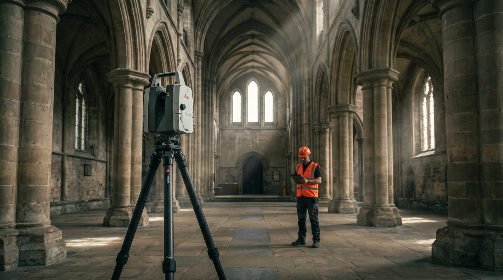 Laser scanner in a historic church nave