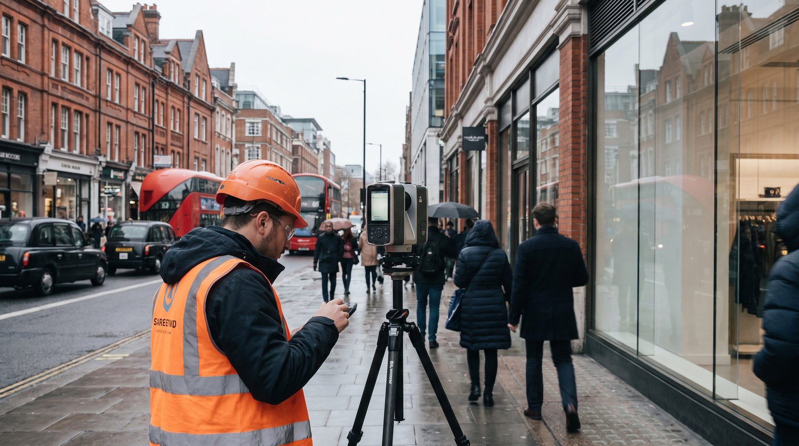 Surveyor scanning a high-street retail frontage